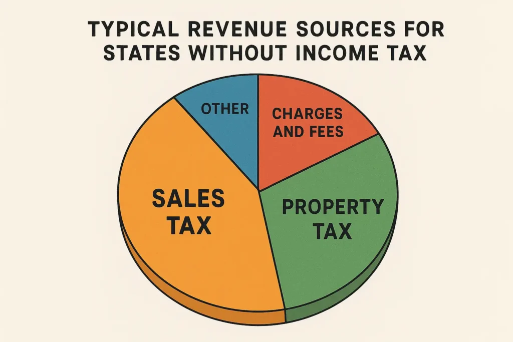 Chart illustrating common revenue sources for states with no income tax, showing reliance on sales and property taxes.