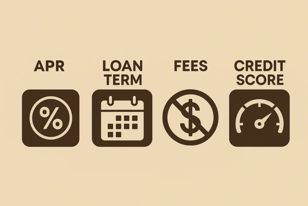 Key factors influencing personal loan approval and cost: APR, loan term, fees, and credit score.