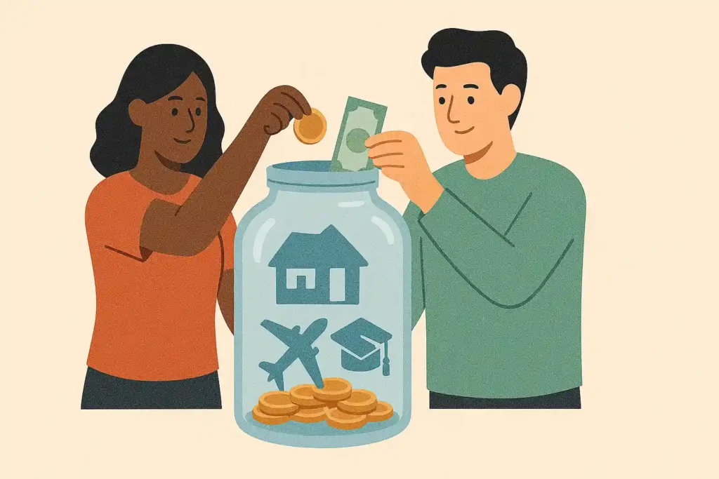 Couple saving together towards shared financial goals, a key finance tip for couples.