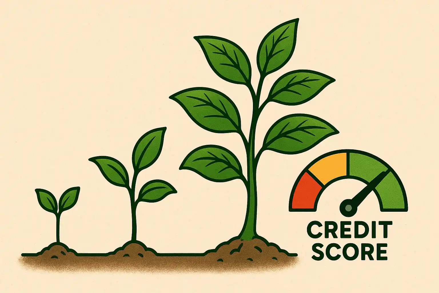 Illustration showing how responsible use, a key benefit of a credit card over a debit card, helps build a positive credit score.