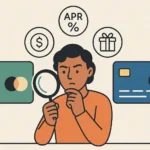 Person learning how to compare credit cards by examining features like APR, fees, and rewards in 2025.